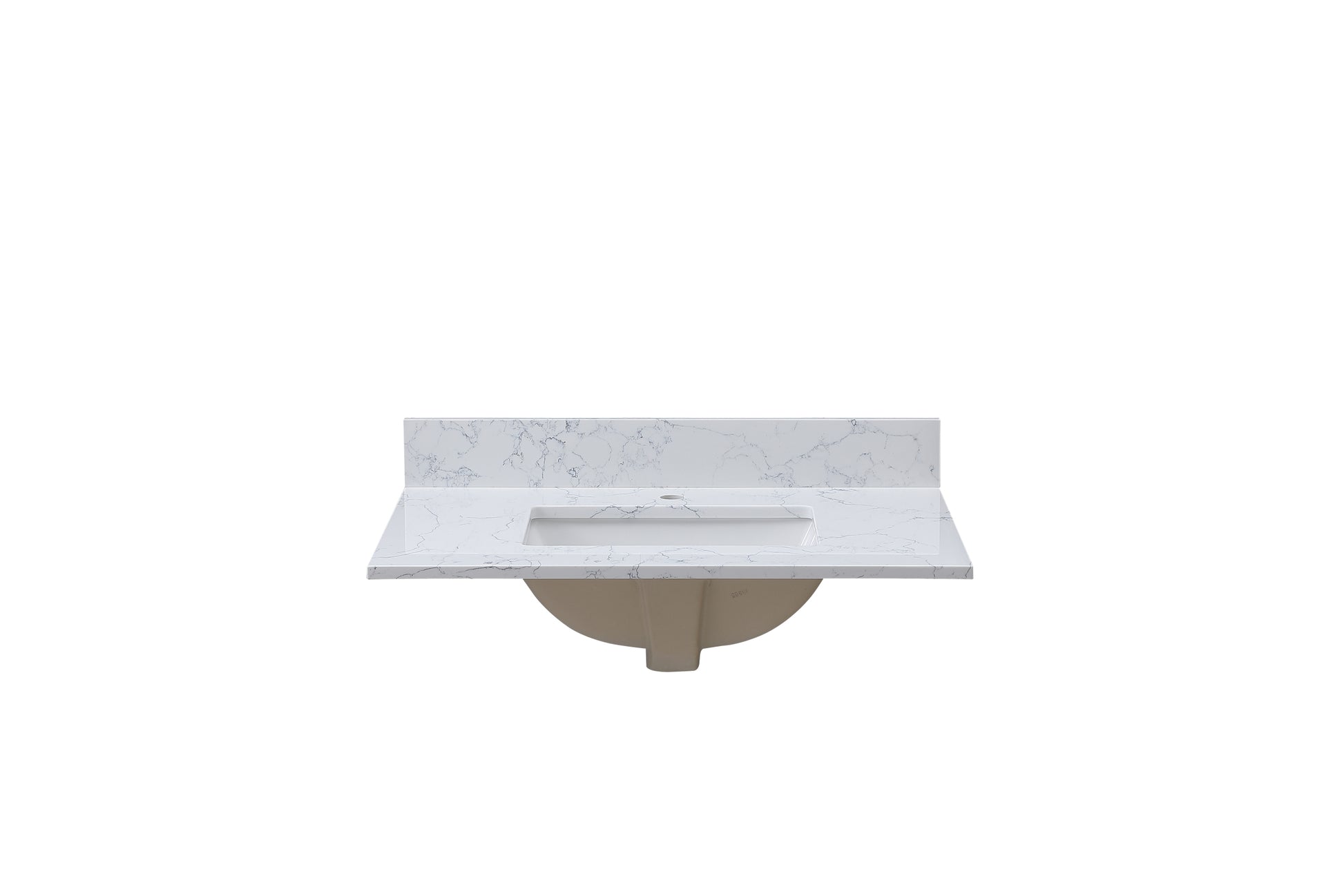 37"X 22" Bathroom Stone Vanity Top Carrara Jade Engineered Marble Color With Undermount Ceramic Sink And Single Faucet Hole With Backsplash White Foam Stone