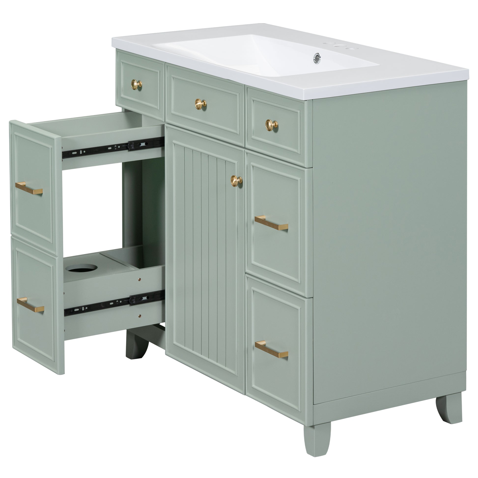 36" Bathroom Vanity Cabinet With Sink Top Combo Set, Green, Single Sink, Shaker Cabinet With Soft Closing Door And Drawer Green Solid Wood Mdf Resin