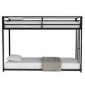 Adam Twin Over Twin Metal Bunk, Black Twin Box Spring Not Required Black Bedroom Bed Frame Metal Metal