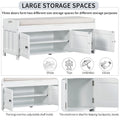 Storage Bench With 3 Shutter Shaped Doors, Shoe Bench With Removable Cushion And Hidden Storage Space White, Old Sku: Wf284226Aak White Mdf