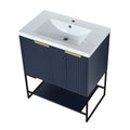 30 Inch Freestanding Bathroom Vanity With Resin Basin,30X18 With Black Feet 1 Navy Blue 1 1 Soft Close Doors Bathroom Freestanding Modern Plywood Plywood