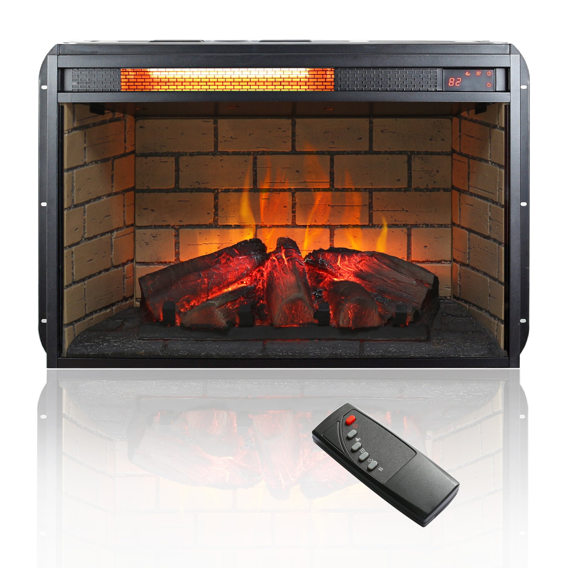 26 Inch Infrared Quartz Heater Fireplace Insert Woodlog Version With Brick Powder Coated Electric Antique Black Vent Free Primary Living Space Yes Insert Tempered Glass Sheet Metal Plastic Electric