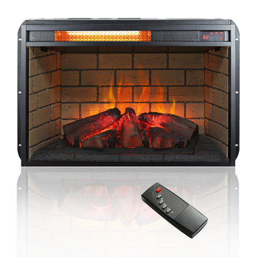 26 Inch Infrared Quartz Heater Fireplace Insert Woodlog Version With Brick Powder Coated Electric Antique Black Vent Free Primary Living Space Yes Insert Tempered Glass Sheet Metal Plastic Electric