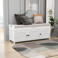 Storage Bench With 3 Shutter Shaped Doors, Shoe Bench With Removable Cushion And Hidden Storage Space White, Old Sku: Wf284226Aak White Mdf