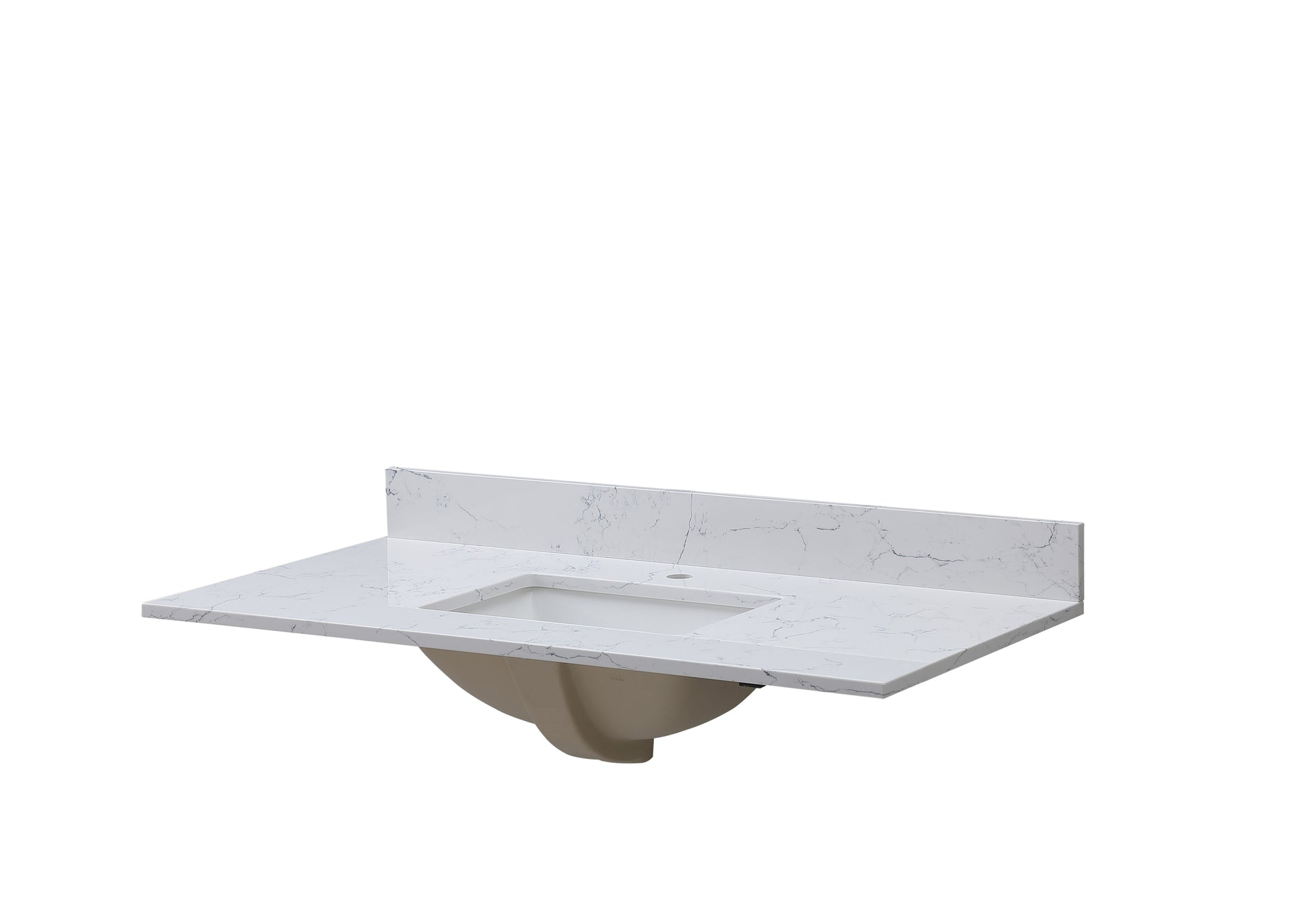 43"X 22" Bathroom Stone Vanity Top Carrara Jade Engineered Marble Color With Undermount Ceramic Sink And Single Faucet Hole With Backsplash White Stone