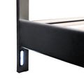 3 Pieces Bedroom Sets,Queen Size Upholstered Bed With Led Lights And Two Motion Activated Night Lights,Pu Nightstand With 2 Drawers And Crystal Handle,Black Queen Black 3 Piece Set Wood