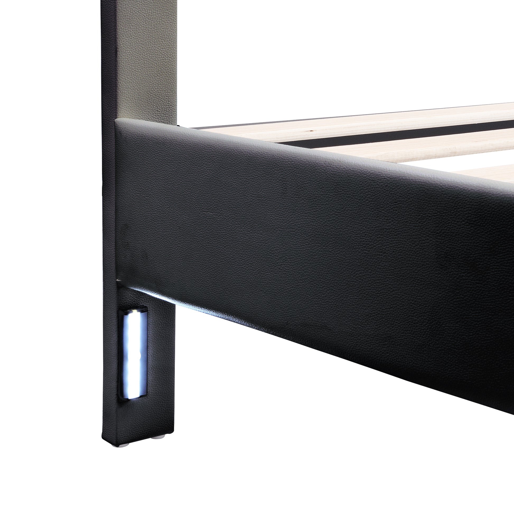 3 Pieces Bedroom Sets,Queen Size Upholstered Bed With Led Lights And Two Motion Activated Night Lights,Pu Nightstand With 2 Drawers And Crystal Handle,Black Queen Black 3 Piece Set Wood