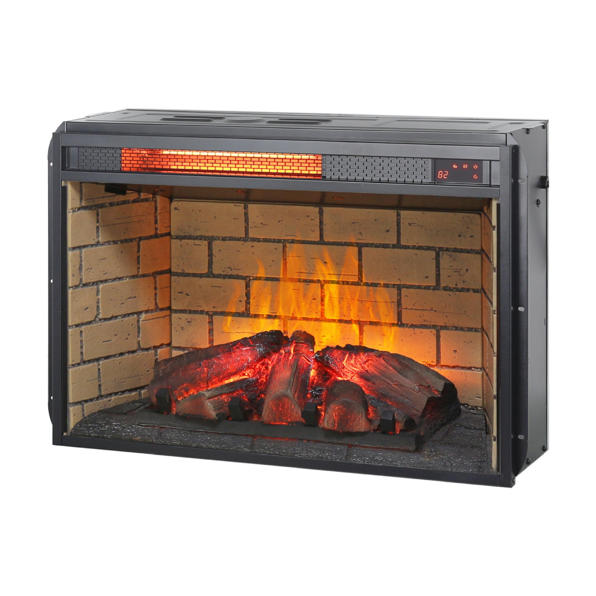 26 Inch Infrared Quartz Heater Fireplace Insert Woodlog Version With Brick Powder Coated Electric Antique Black Vent Free Primary Living Space Yes Insert Tempered Glass Sheet Metal Plastic Electric