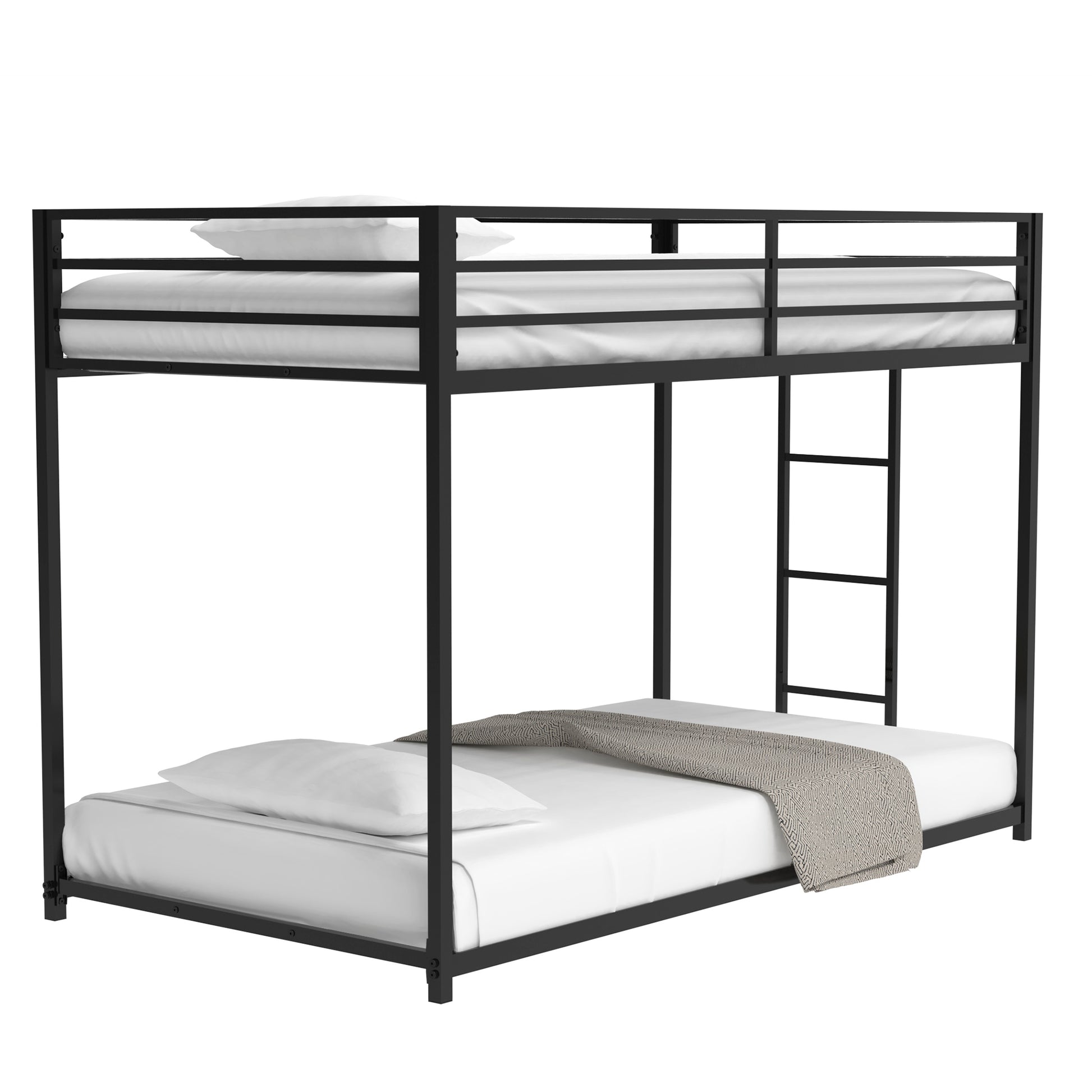 Adam Twin Over Twin Metal Bunk, Black Twin Box Spring Not Required Black Bedroom Bed Frame Metal Metal