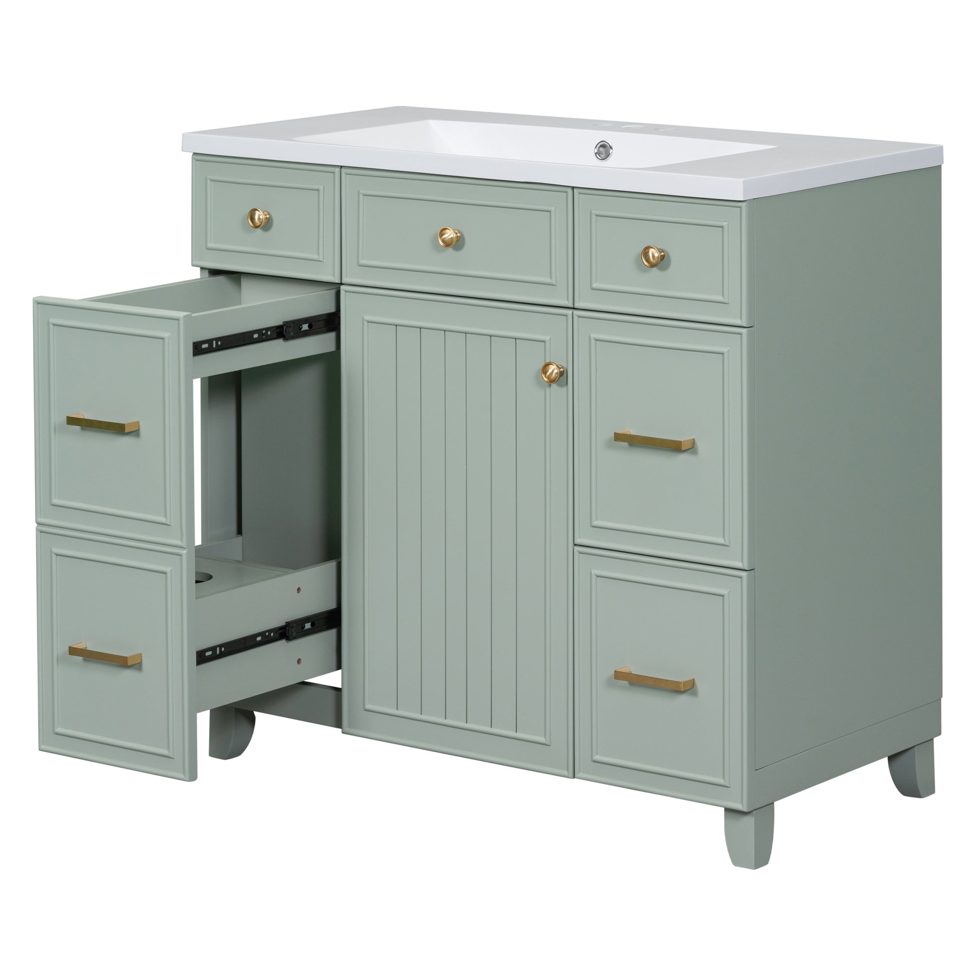 36" Bathroom Vanity Cabinet With Sink Top Combo Set, Green, Single Sink, Shaker Cabinet With Soft Closing Door And Drawer Green Solid Wood Mdf Resin