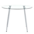 A Glass Tabletop With A Diameter Of 40 Inches And A Modern Minimalist Circular Dining Table With Electroplated Silver Metal Legs. Suitable For Restaurants, Living Rooms, And Conference Rooms.Dt 1164 Transparent Glass