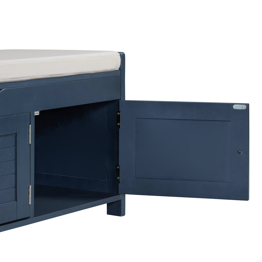 Storage Bench With 3 Shutter Shaped Doors, Shoe Bench With Removable Cushion And Hidden Storage Space Antique Navy, Old Sku: Wf284226Aam Antique Navy Mdf