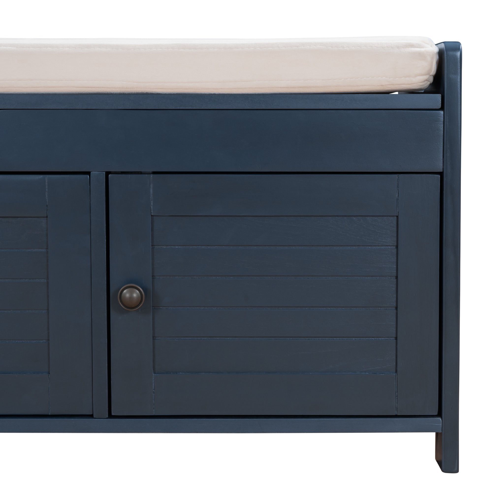 Storage Bench With 3 Shutter Shaped Doors, Shoe Bench With Removable Cushion And Hidden Storage Space Antique Navy, Old Sku: Wf284226Aam Antique Navy Mdf