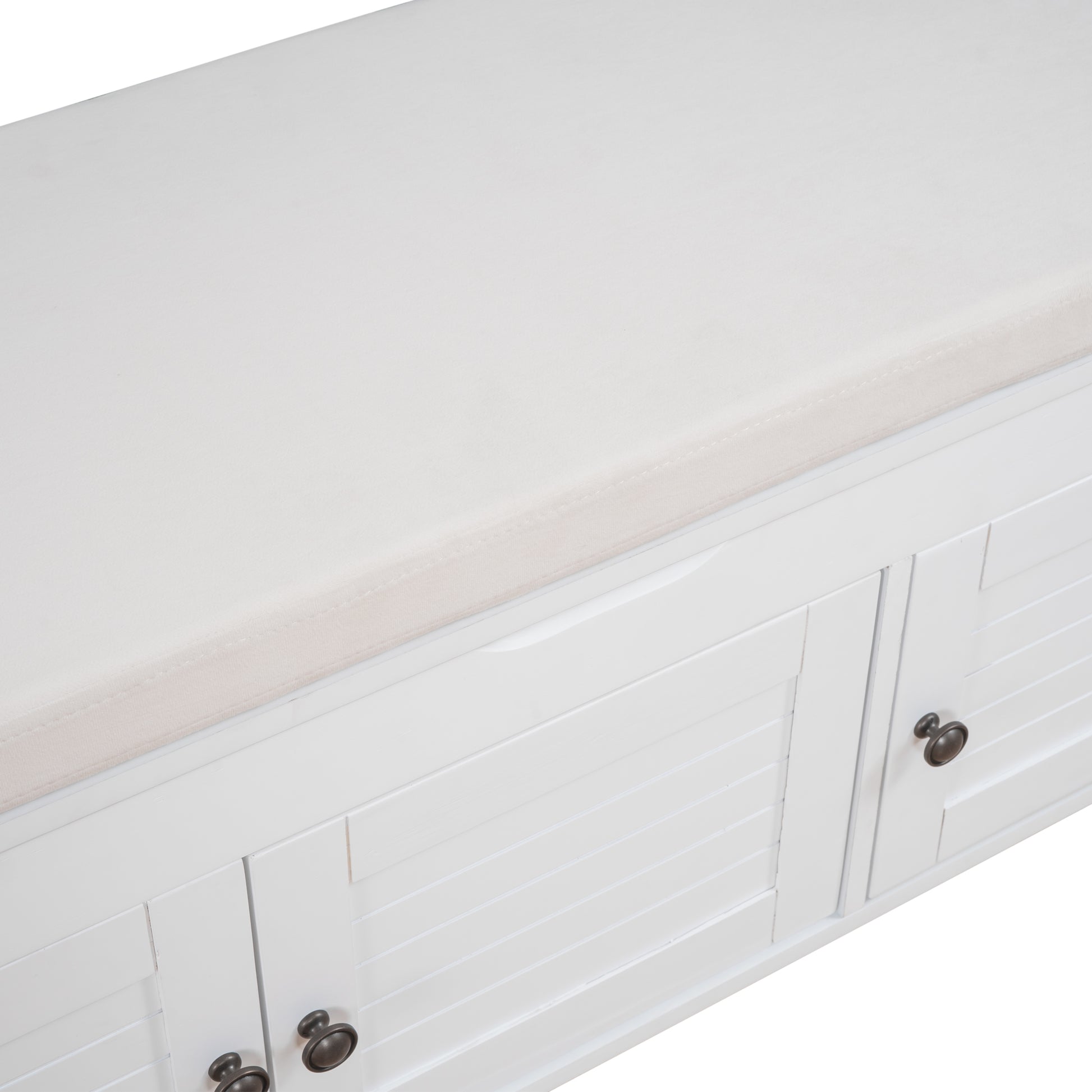 Storage Bench With 3 Shutter Shaped Doors, Shoe Bench With Removable Cushion And Hidden Storage Space White, Old Sku: Wf284226Aak White Mdf