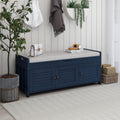 Storage Bench With 3 Shutter Shaped Doors, Shoe Bench With Removable Cushion And Hidden Storage Space Antique Navy, Old Sku: Wf284226Aam Antique Navy Mdf