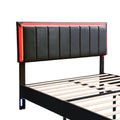 3 Pieces Bedroom Sets,Queen Size Upholstered Bed With Led Lights And Two Motion Activated Night Lights,Pu Nightstand With 2 Drawers And Crystal Handle,Black Queen Black 3 Piece Set Wood