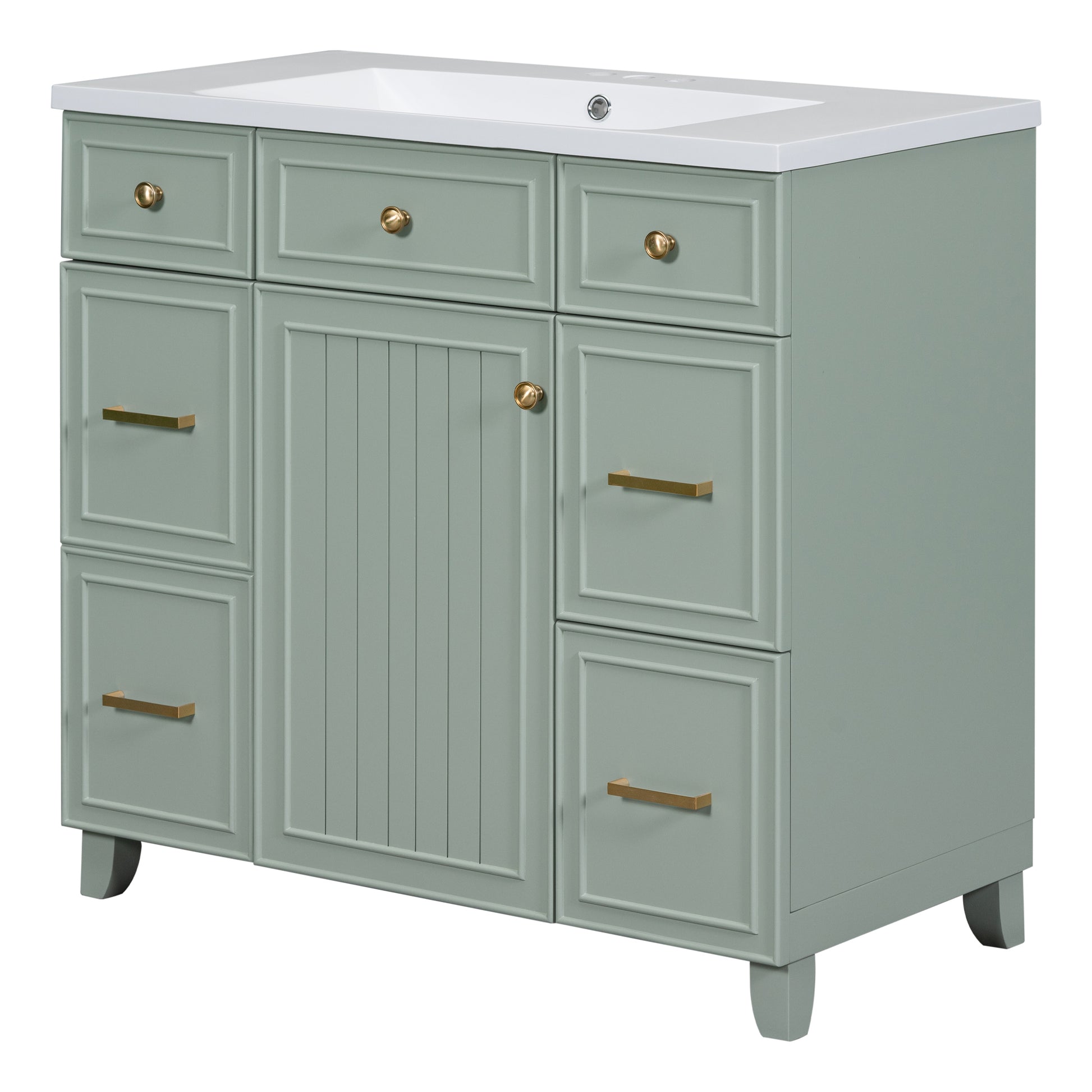 36" Bathroom Vanity Cabinet With Sink Top Combo Set, Green, Single Sink, Shaker Cabinet With Soft Closing Door And Drawer Green Solid Wood Mdf Resin