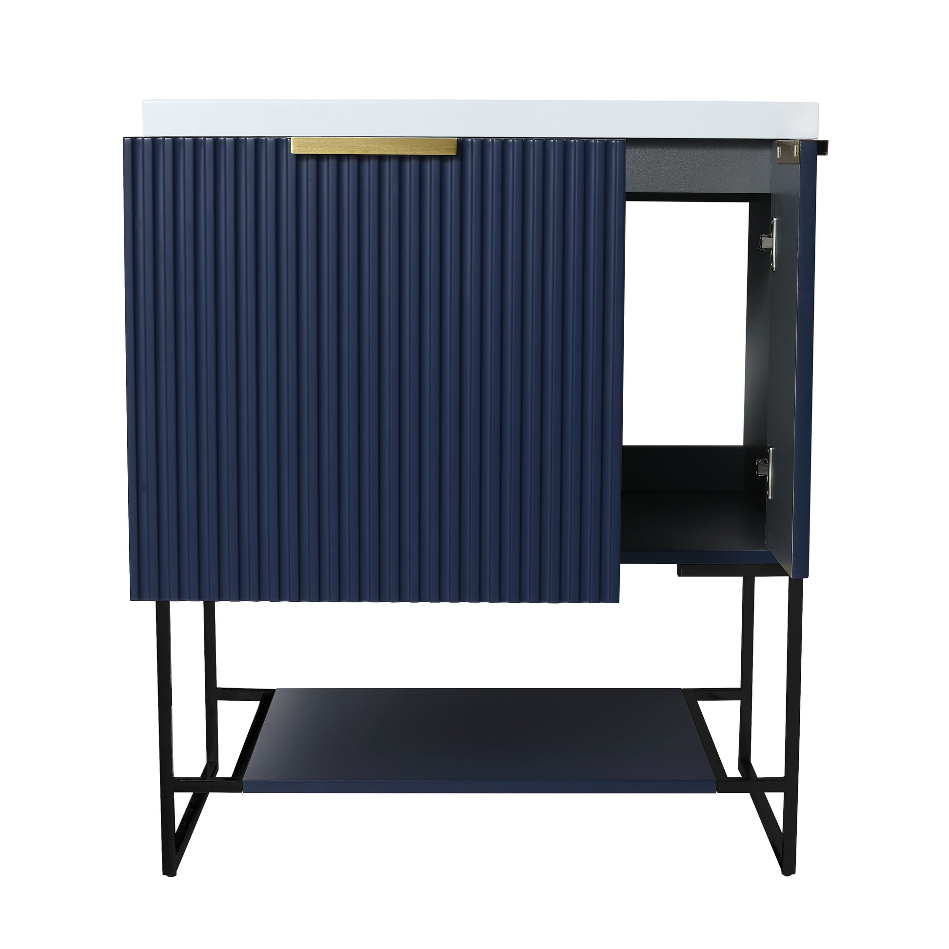 30 Inch Freestanding Bathroom Vanity With Resin Basin,30X18 With Black Feet 1 Navy Blue 1 1 Soft Close Doors Bathroom Freestanding Modern Plywood Plywood