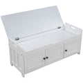 Storage Bench With 3 Shutter Shaped Doors, Shoe Bench With Removable Cushion And Hidden Storage Space White, Old Sku: Wf284226Aak White Mdf