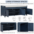 Storage Bench With 3 Shutter Shaped Doors, Shoe Bench With Removable Cushion And Hidden Storage Space Antique Navy, Old Sku: Wf284226Aam Antique Navy Mdf