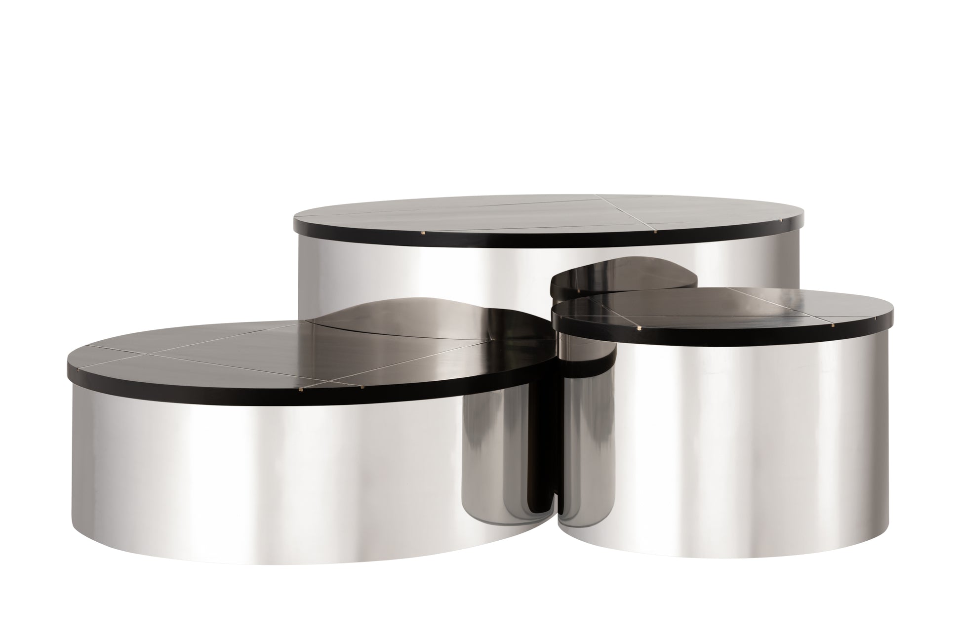 Modern Style 3Pc Ct805 3 Coffee Table Set In Silver Silver Primary Living Space Modern Mango Round Coffee & End Tables Wood