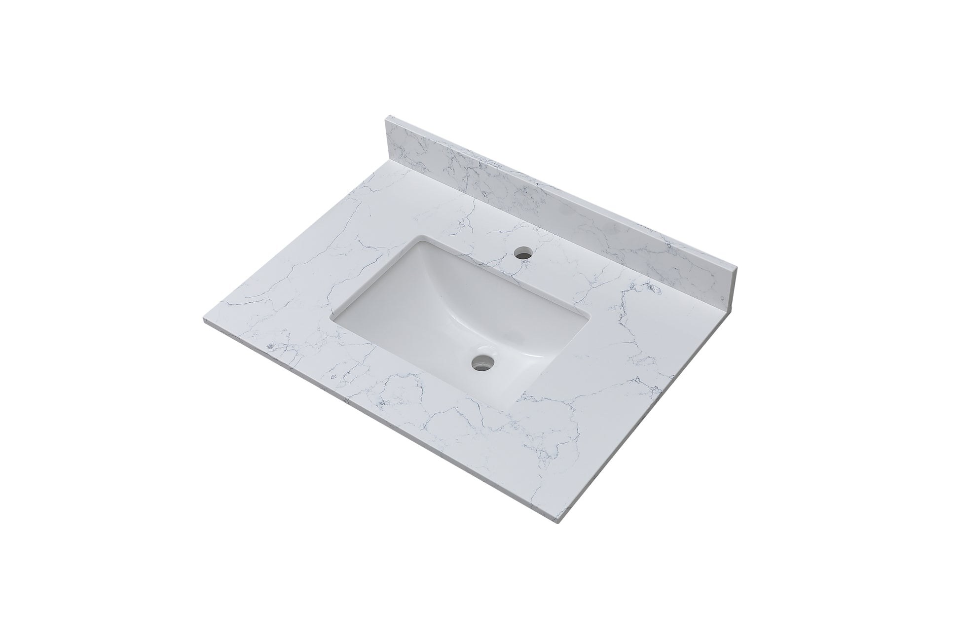 37"X 22" Bathroom Stone Vanity Top Carrara Jade Engineered Marble Color With Undermount Ceramic Sink And Single Faucet Hole With Backsplash White Foam Stone