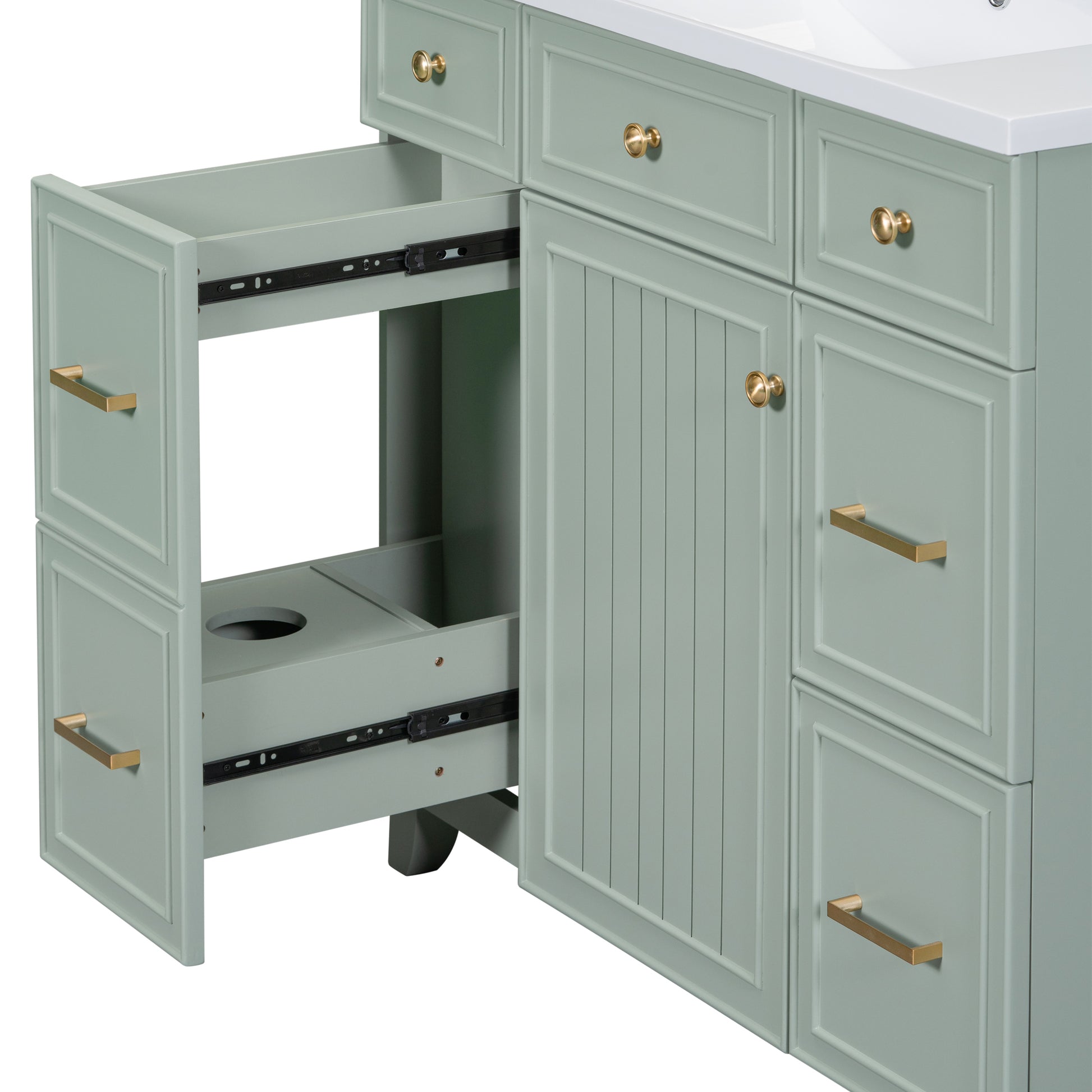 36" Bathroom Vanity Cabinet With Sink Top Combo Set, Green, Single Sink, Shaker Cabinet With Soft Closing Door And Drawer Green Solid Wood Mdf Resin