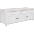 Storage Bench With 3 Shutter Shaped Doors, Shoe Bench With Removable Cushion And Hidden Storage Space White, Old Sku: Wf284226Aak White Mdf