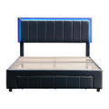3 Pieces Bedroom Sets,Queen Size Upholstered Bed With Led Lights And Two Motion Activated Night Lights,Pu Nightstand With 2 Drawers And Crystal Handle,Black Queen Black 3 Piece Set Wood