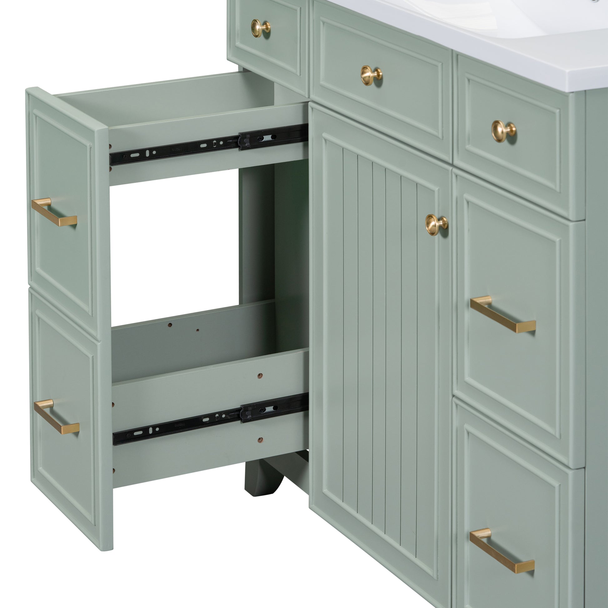 36" Bathroom Vanity Cabinet With Sink Top Combo Set, Green, Single Sink, Shaker Cabinet With Soft Closing Door And Drawer Green Solid Wood Mdf Resin