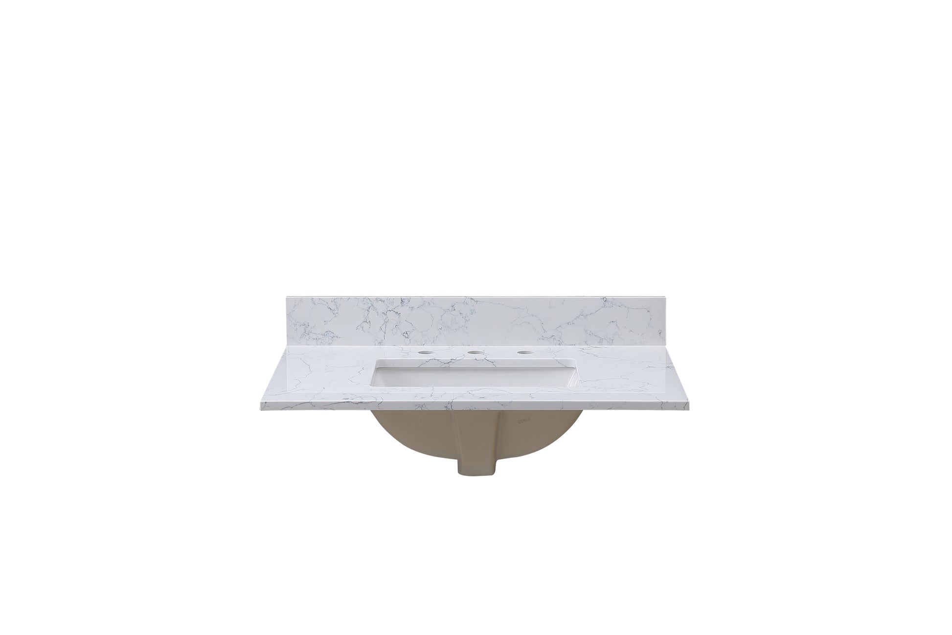 31"X 22" Bathroom Stone Vanity Top Carrara Jade Engineered Marble Color With Undermount Ceramic Sink And 3 Faucet Hole With Backsplash White Stone