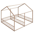 Metal Twin Size House Platform Beds, Two Shared Beds, Gold Box Spring Not Required Twin Gold Metal Bedroom Metal
