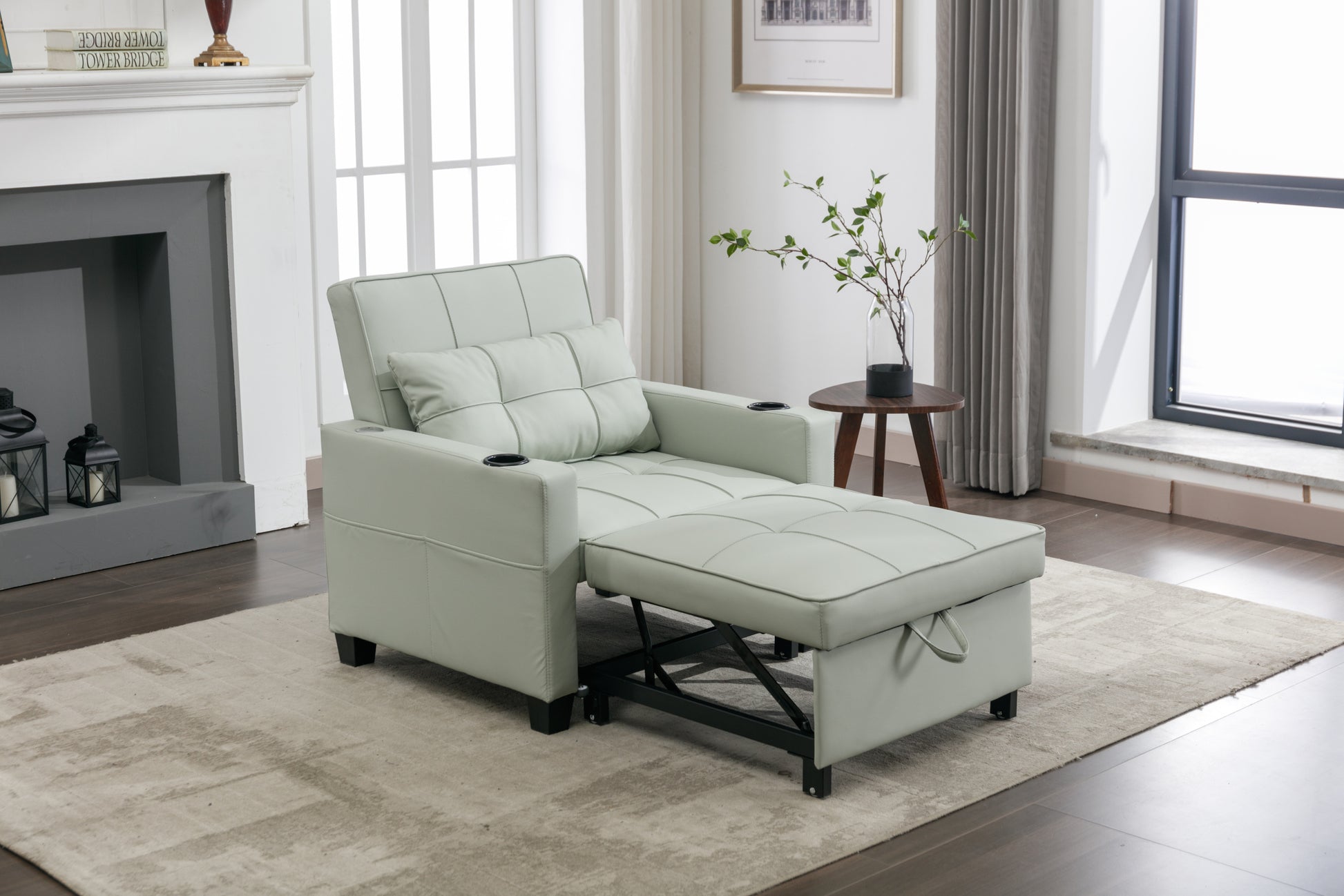 Futon Chair Bed Convertible Chair 3 In 1 Pull Out Sleeper Chair Beds With Usb Ports, Wear Resistant And Anti Scratch, Armchair Bed Sleeper For Living Room Green Leather Green Foam Leather 1 Seat