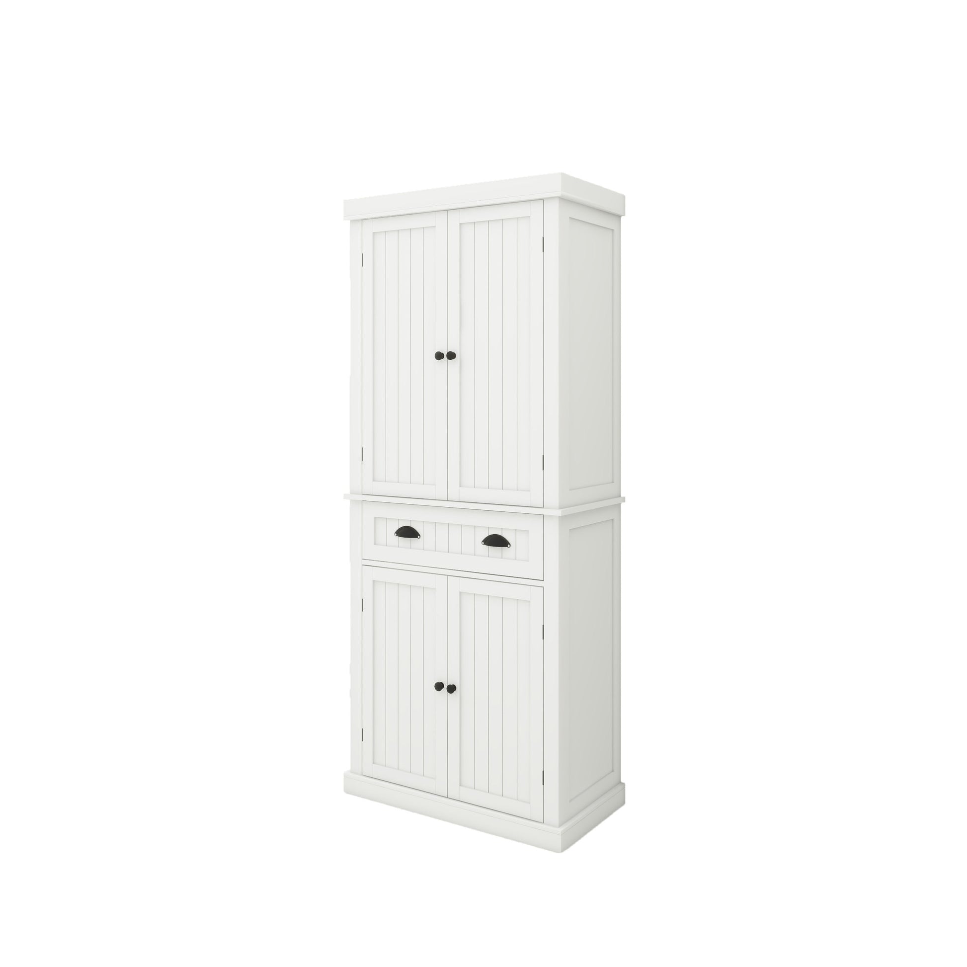 71" Kitchen Pantry Storage Cabinetwith 4 Doors, Drawer, 2 Adjustable Shelves, Freestanding Cupboard For Dining Room Living Room, Laundry White White Mdf