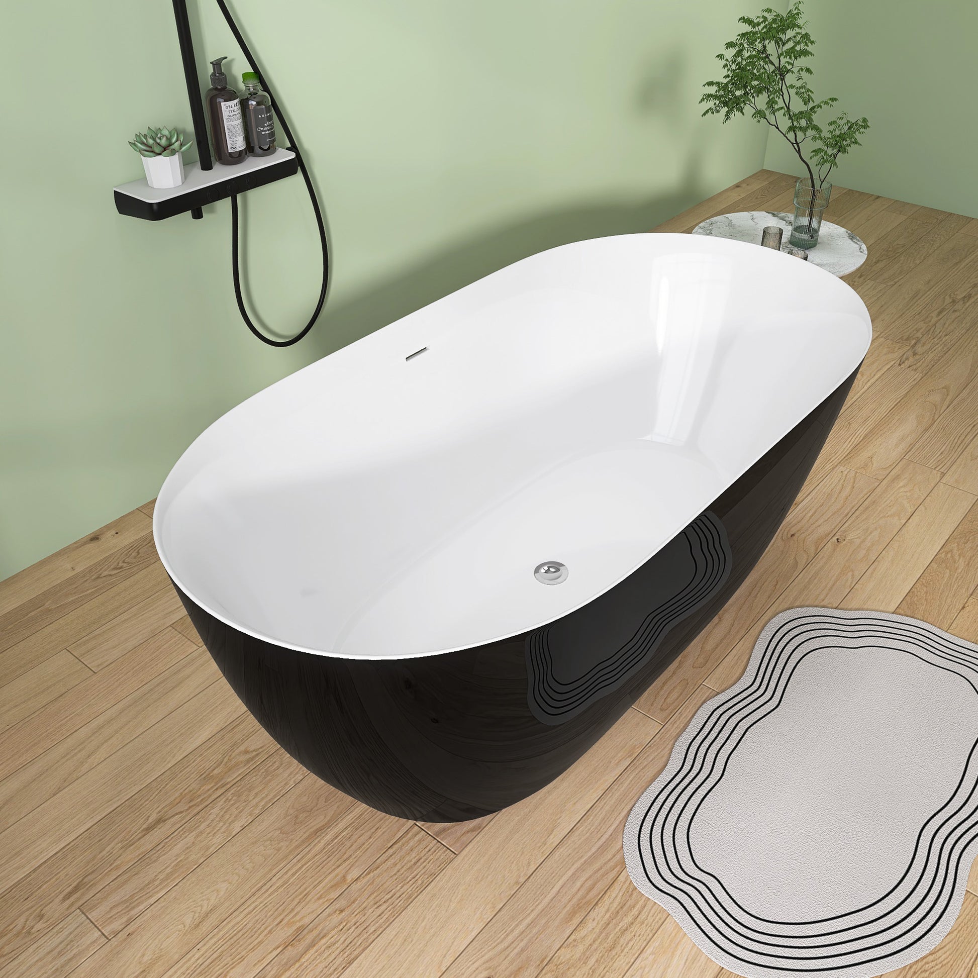 59" Acrylic Free Standing Tub Classic Oval Shape Soaking Tub Adjustable Freestanding Bathtub With Integrated Slotted Overflow And Chrome Pop Up Drain Anti Clogging Gloss Black Black White Oval Bathroom Freestanding Tubs Polished 59 61 In Modern Soaking