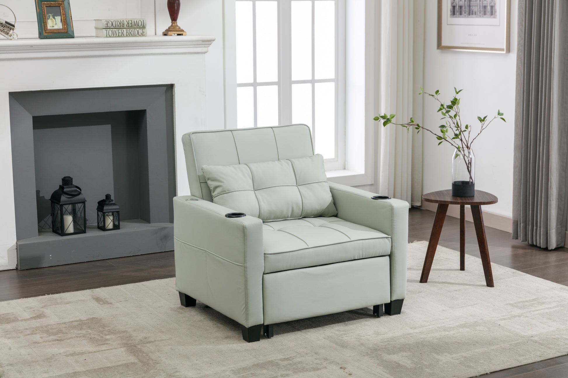 Futon Chair Bed Convertible Chair 3 In 1 Pull Out Sleeper Chair Beds With Usb Ports, Wear Resistant And Anti Scratch, Armchair Bed Sleeper For Living Room Green Leather Green Foam Leather 1 Seat
