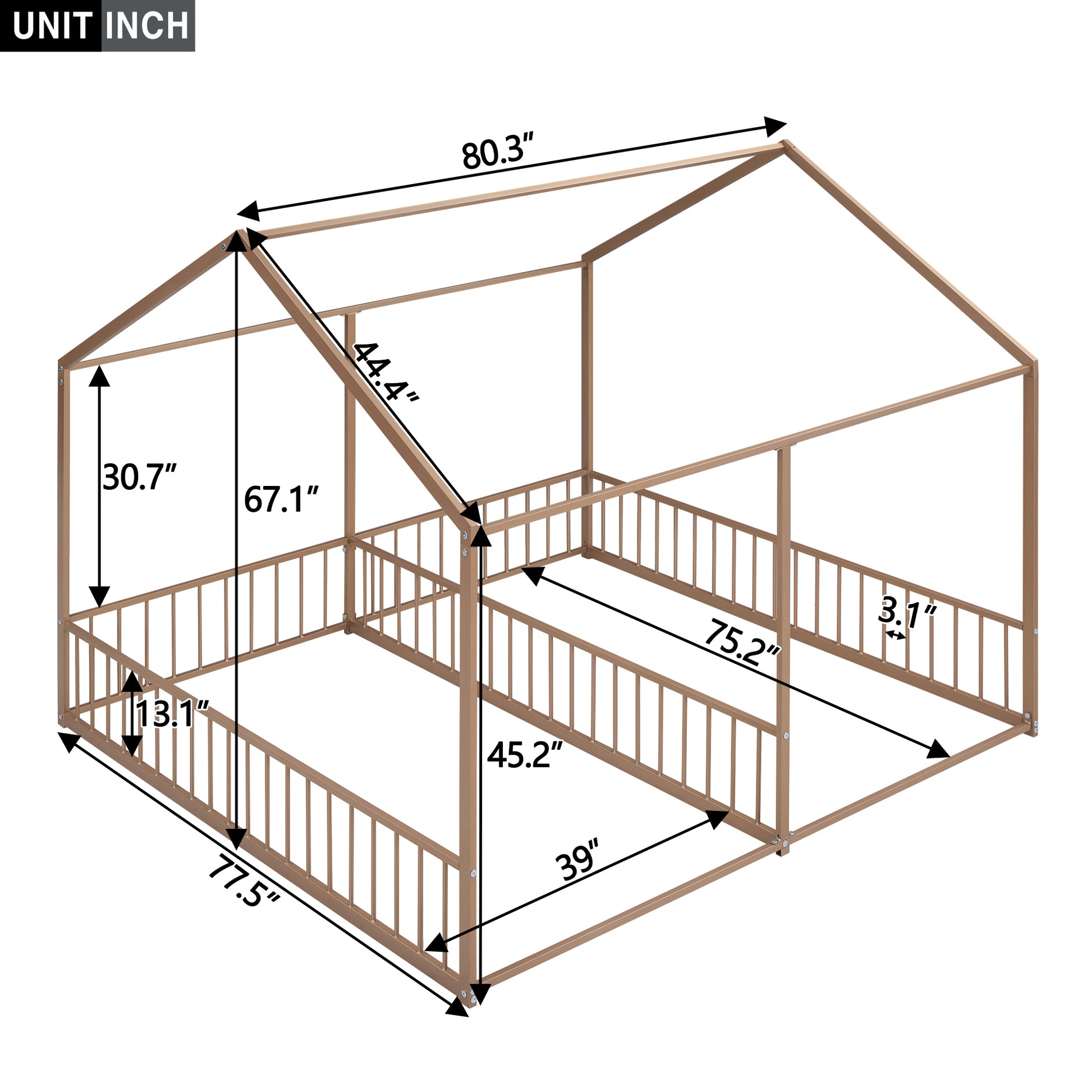 Metal Twin Size House Platform Beds, Two Shared Beds, Gold Box Spring Not Required Twin Gold Metal Bedroom Metal