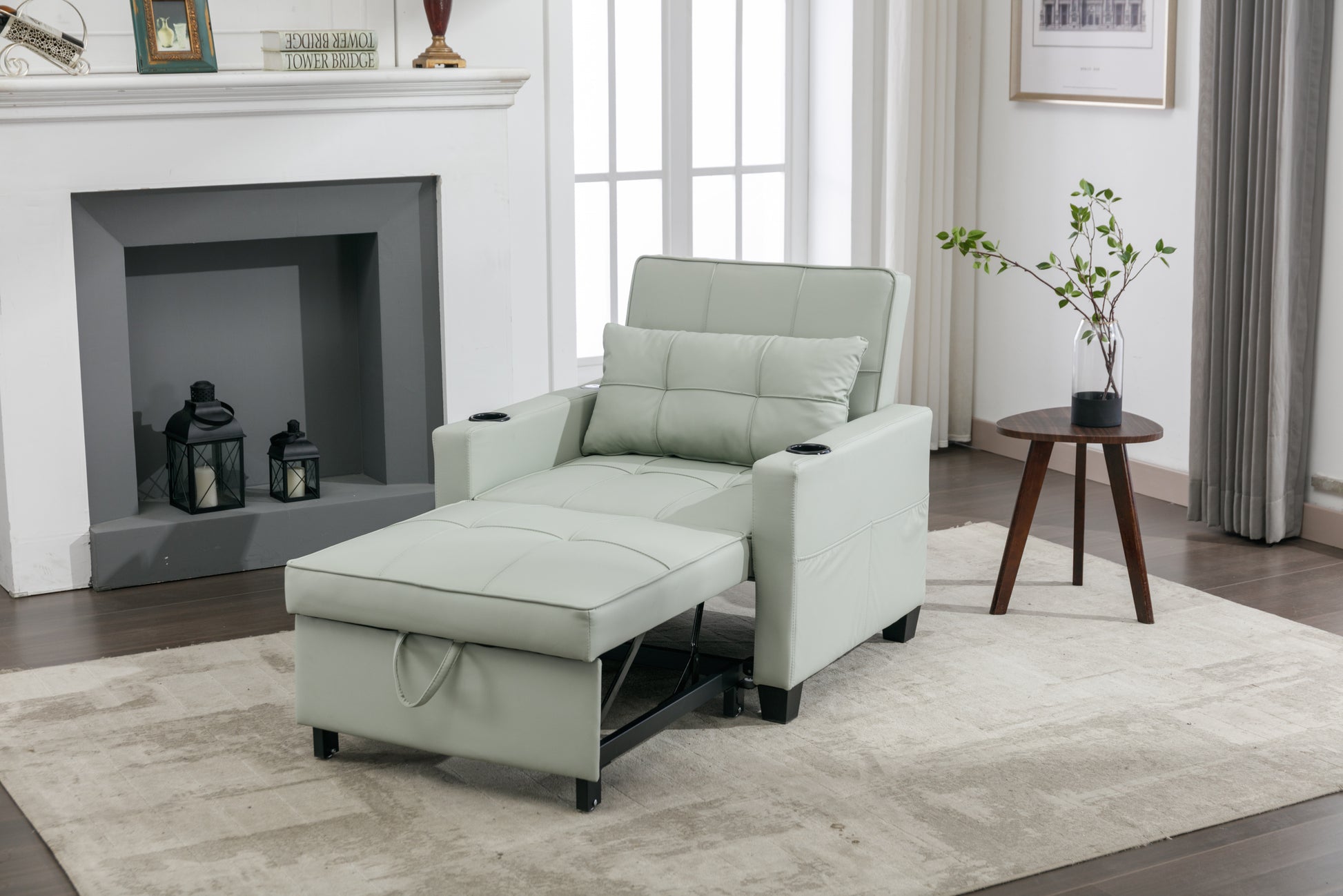Futon Chair Bed Convertible Chair 3 In 1 Pull Out Sleeper Chair Beds With Usb Ports, Wear Resistant And Anti Scratch, Armchair Bed Sleeper For Living Room Green Leather Green Foam Leather 1 Seat