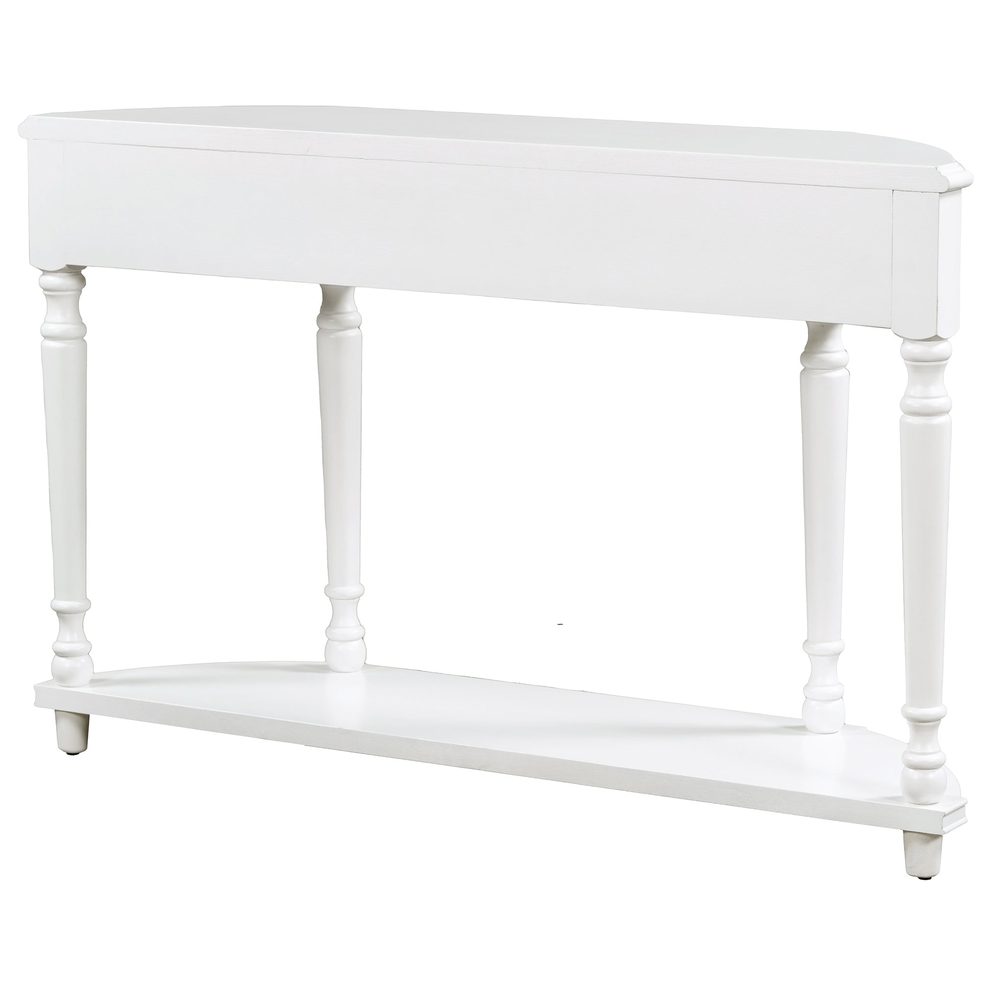 Retro Circular Curved Design Console Table With Open Style Shelf Solid Wooden Frame And Legs Two Top Drawers White, Old Sku: Wf298768Aak White Solid Wood