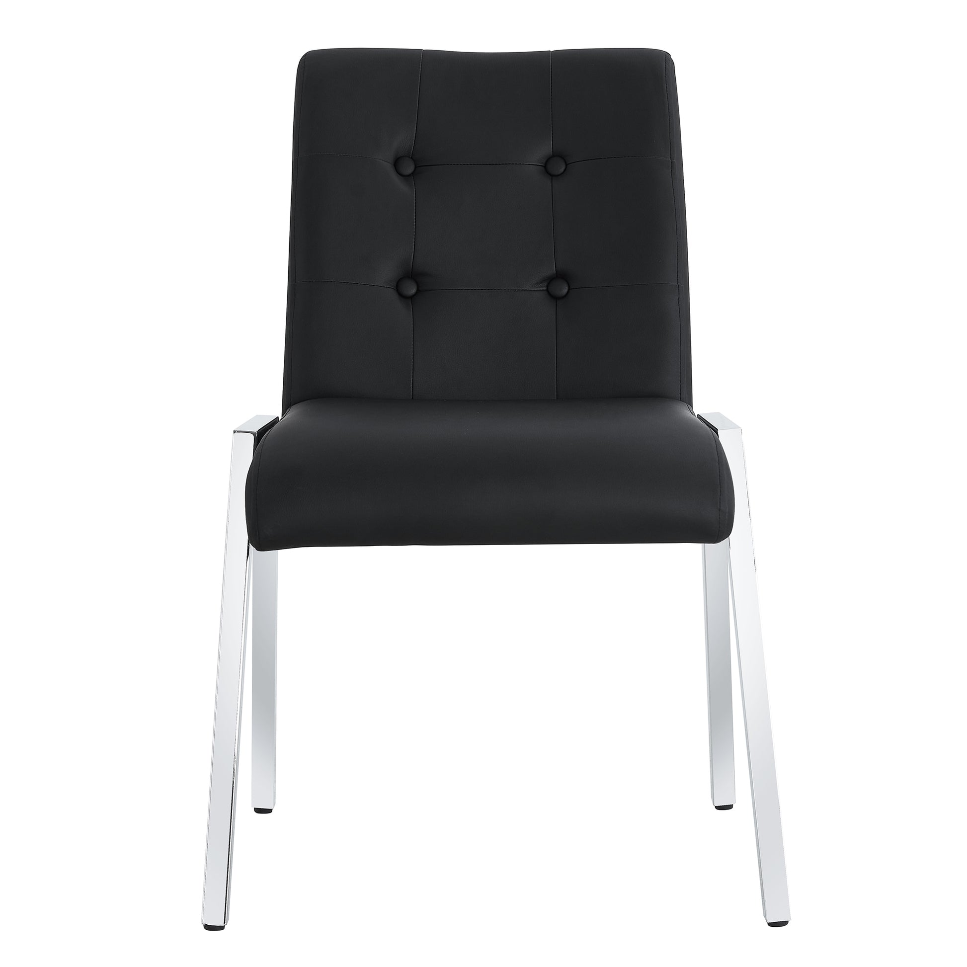 Grid Armless High Backrest Dining Chair, Electroplated Metal Legs, Black 2 Piece Set, Office Chair. Suitable For Restaurants, Living Rooms, Kitchens, And Offices. Xs 0809 Black Pu