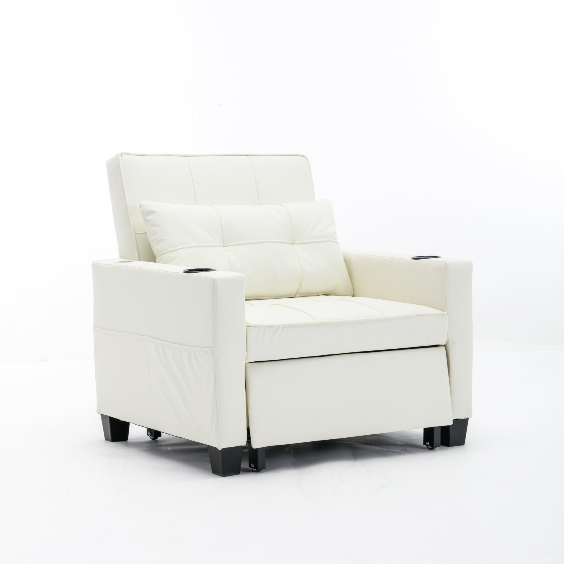 Futon Chair Bed Convertible Chair 3 In 1 Pull Out Sleeper Chair Beds With Usb Ports,Wear Resistant And Anti Scratch, Armchair Bed Sleeper For Living Room White Leather White Foam Leather 1 Seat
