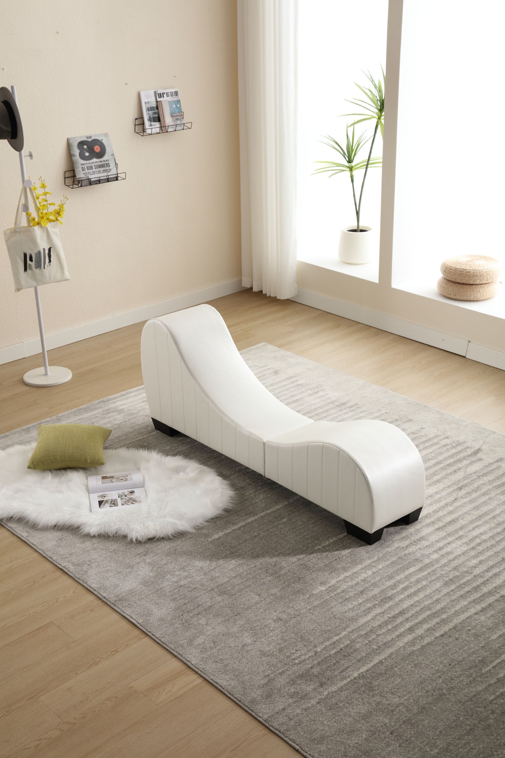 Factory Direct Yoga Chaise Lounge Collection For Stretching & Relaxation Modern Faux Leather Curved Sofa, Modern Faux Leather Curved Sofa, Living Room Bedroom Accent White Primary Living Space American Design,Luxury Plywood Pvc