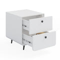 Modern Night Stand Storage Cabinet For Living Room Bedroom, Steel Cabinet With 2 Drawers,Bedside Furniture, Circular Handle White Steel
