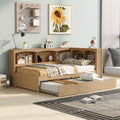 Twin Size Daybed With Trundle, Storage Cabinets And Usb Ports, Wood Color Box Spring Not Required Twin White Wood Solid Wood Mdf