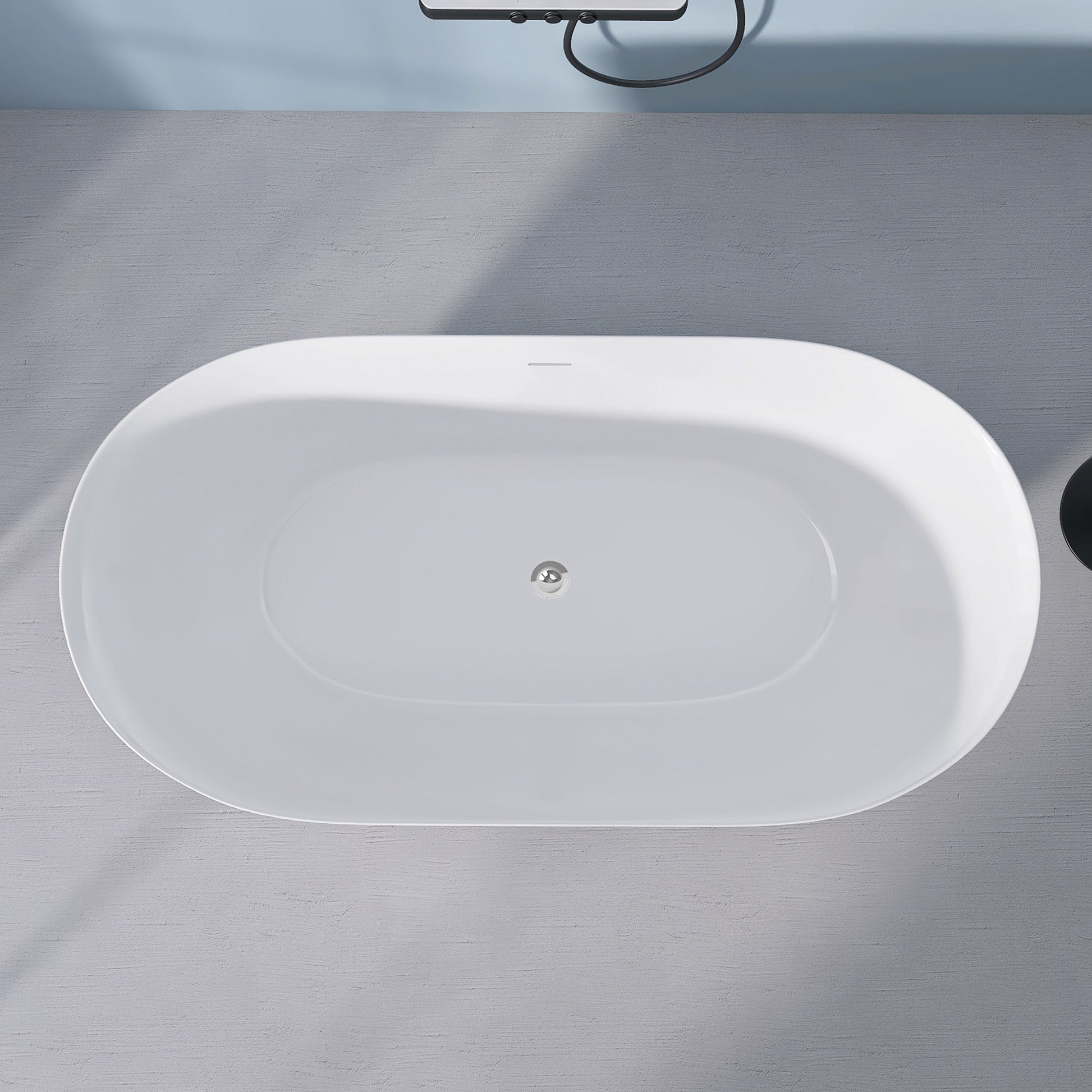 59" Acrylic Free Standing Tub Modern Oval Shape Soaking Tub Adjustable Freestanding Bathtub With Integrated Slotted Overflow And Chrome Pop Up Drain Anti Clogging Gloss White Gloss White Oval Bathroom Freestanding Tubs Polished 59 61 In Modern Soaking