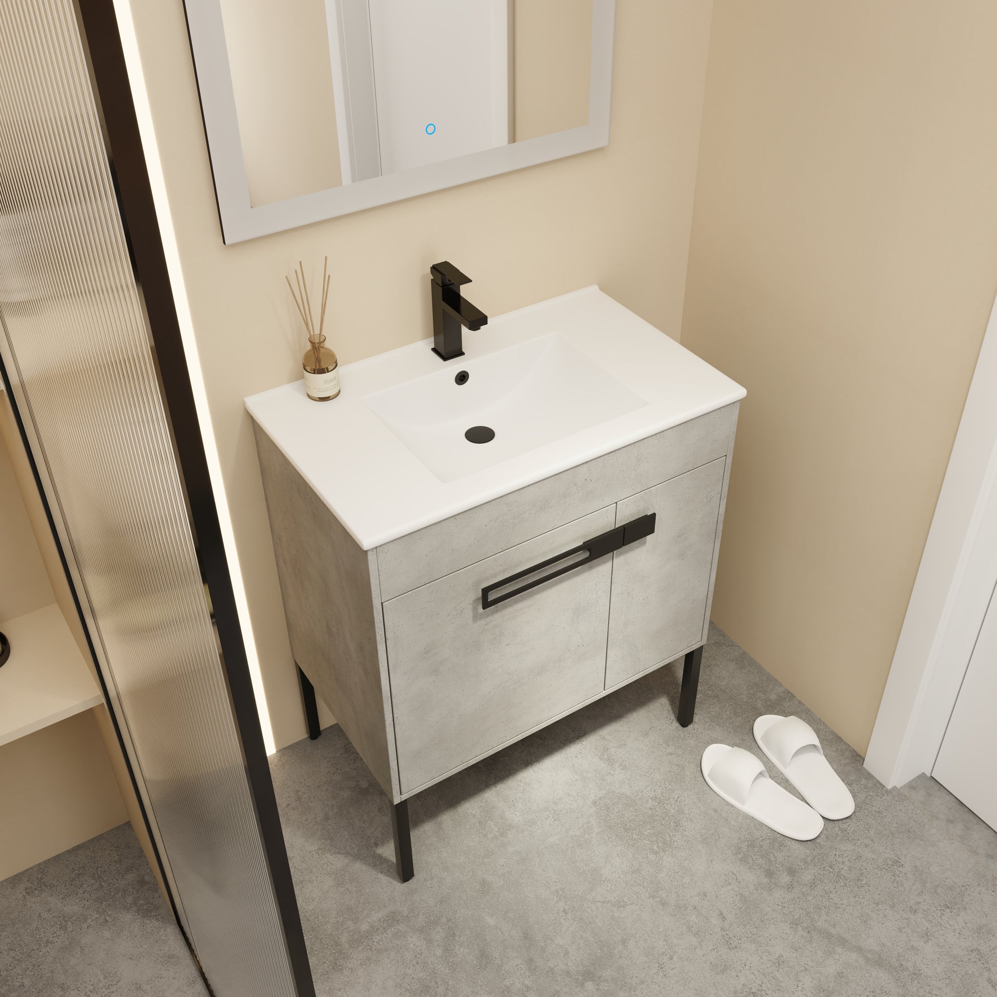 30 Inch Bathroom Vanity With Sink, Freestanding Bathroom Vanity Or Floating Is Optional Conversion 00330Cg 1 Bl9075B Kd Packing Cement Grey 2 Bathroom Freestanding Modern Plywood