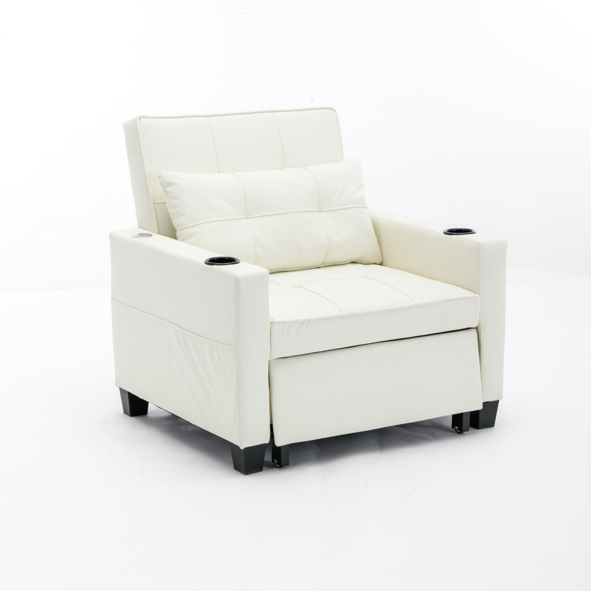 Futon Chair Bed Convertible Chair 3 In 1 Pull Out Sleeper Chair Beds With Usb Ports,Wear Resistant And Anti Scratch, Armchair Bed Sleeper For Living Room White Leather White Foam Leather 1 Seat