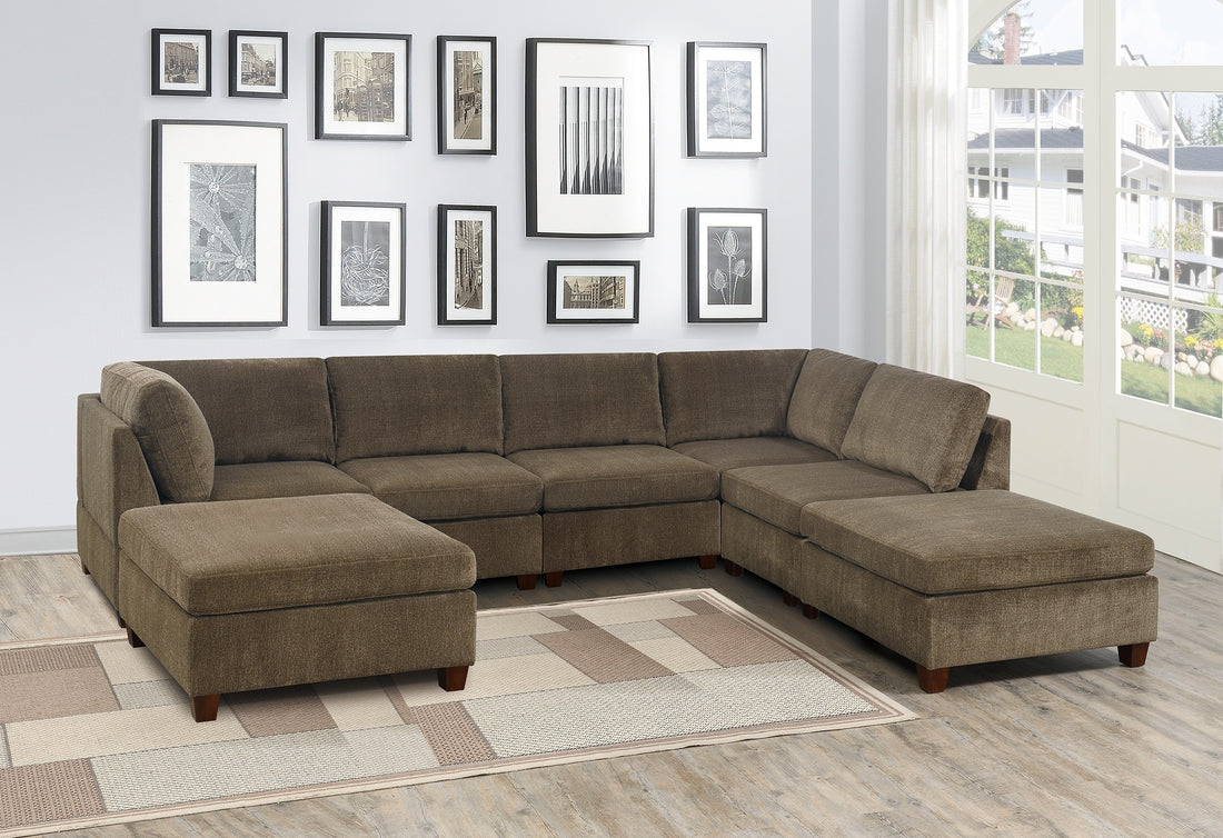 Living Room Furniture Tan Chenille Modular Sectional 7Pc Set U Sectional Modern Couch 2X Corner Wedge 3X Armless Chairs And 2X Ottoman Plywood Tan Chenille Wood Primary Living Space Cushion Back Contemporary,Modern Modular Chenille 7 Seat