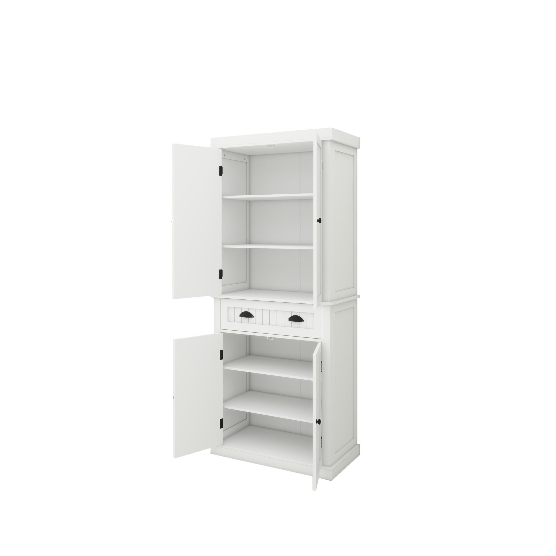 71" Kitchen Pantry Storage Cabinetwith 4 Doors, Drawer, 2 Adjustable Shelves, Freestanding Cupboard For Dining Room Living Room, Laundry White White Mdf