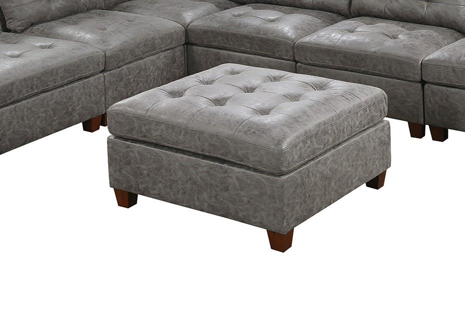 Living Room Furniture Antique Grey Modular Sectional 7Pc Set Tufted Couch 2X Corner Wedge 3X Armless Chairs And 2X Ottoman L Shaped Antique Gray Wood Primary Living Space Tufted Back Contemporary,Modern,Transitional Modular Faux Leather 7 Seat